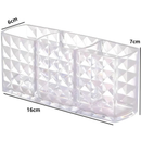 Porta Pincel 3 Divisorias Diamante Organizador De Mesa Acrílico Maquiagem Batom Banheiro Quarto Escritório 16 X 6 X 7cm